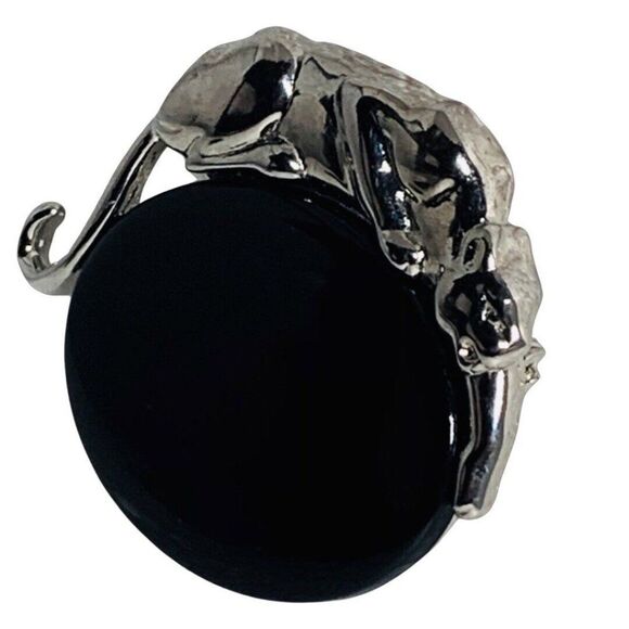 VTG JJ 1988 Black Onyx Glass Panther Brooch 2" Whimsical Figural Brooch Girlcore - Picture 3 of 8
